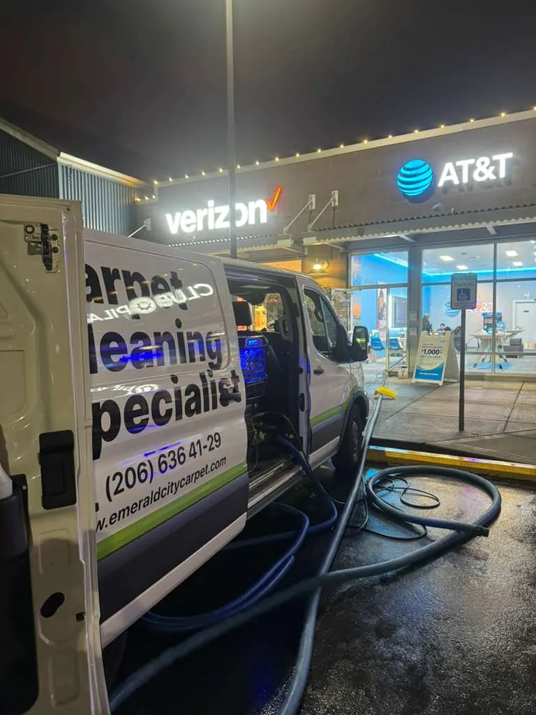 Emerald City Carpet Cleaning on location at an AT&T store in Seattle