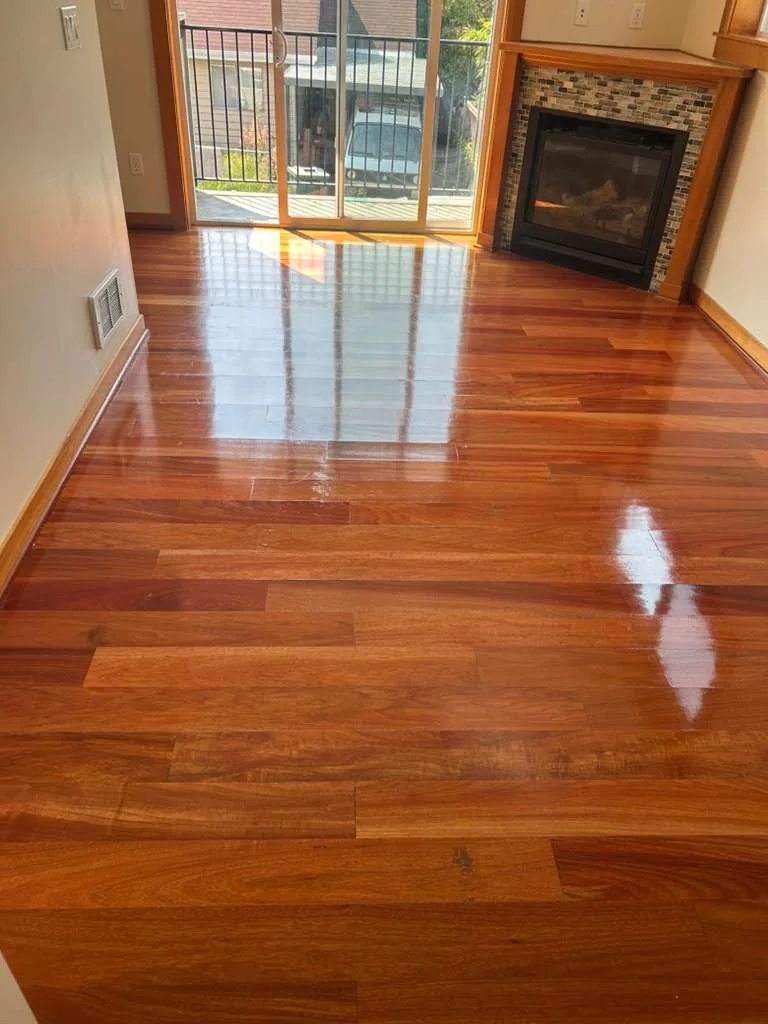 Hardwood floor after professional cleaning and waxing